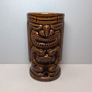 Tiki Leilani Mug Cup Hawaii Double Sided Tumbler Cup Brown 5” Vase USA Pottery